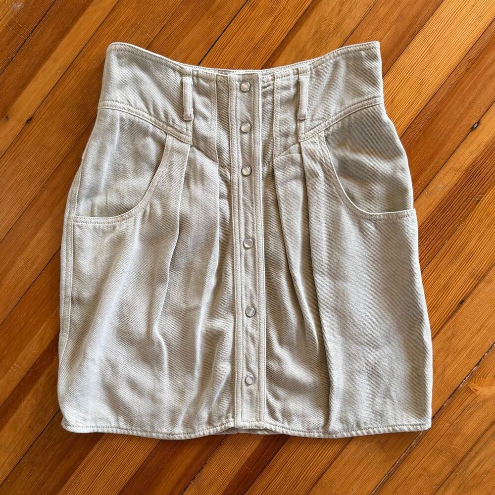 Isabel Marant Etoile Tigrane Mother of Pearl Button Front Mini Skirt in Ecru